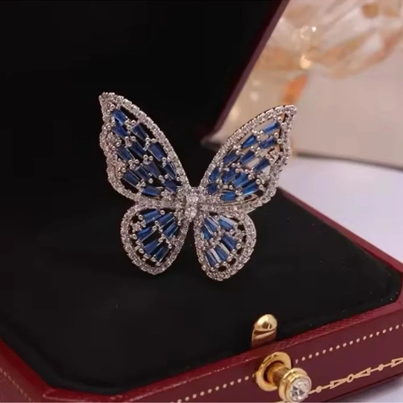 Butterfly Blue Stainless Steel Waterproof Ring - Picture 1 of 6